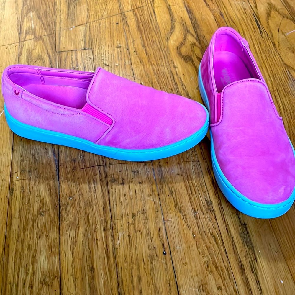 Pink slip on sneakers